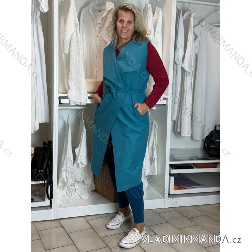 Vesta flauš dlouhá bez rukávov dámska nadrozměr (M/L/XL ONE SIZE) TALIANSKA MÓDA IMD22900/DU petrolejová