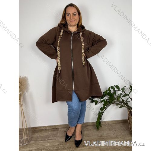 Mikina dlouhá s kapucňou na zips dlhý rukáv dámska nadrozmer (54/56/58 ONE SIZE) TALIANSKA MÓDA IMC251113/DUR 54/56/58 hnedá