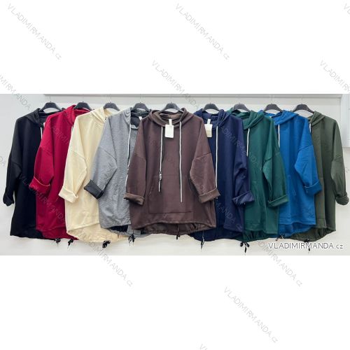 Mikina teplá s kapucňou dlhý rukáv dámska nadrozmer (54/56/58 ONE SIZE) TALIANSKA MÓDA IM425575