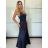 Šaty dlouhé společenské saténové na ramínka dámské ALESSIA (XS/S/M ONE SIZE) ITALSKá MODA IMSP255888/DU -   tmavo modrá -   S / M