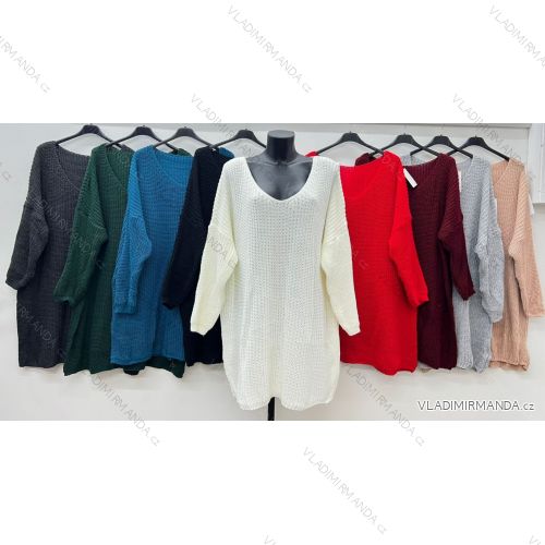 Sveter pletený predĺžený dlhý rukáv dámsky nadrozmer (54/56/58 ONE SIZE) TALIANSKA MÓDA IM425582