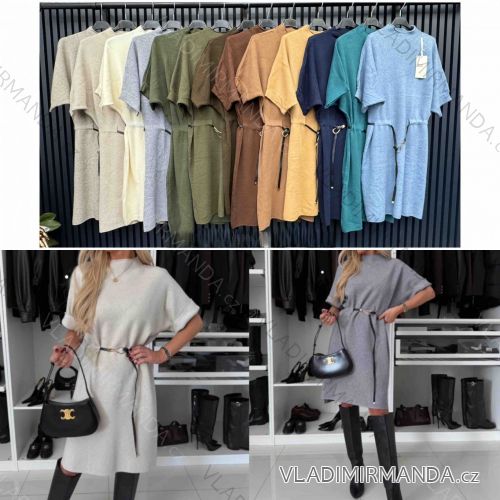 Šaty úpletové krátky rukáv dámske (S/M/L ONE SIZE) TALIANSKA MÓDA IMWCA2838
