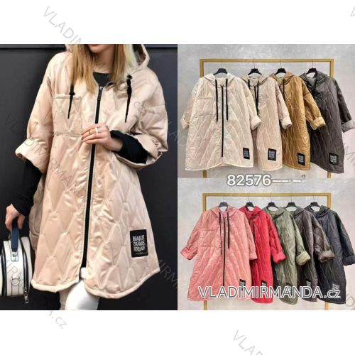 Bunda prodloužená slabá šusťáková s kapucí na zip dlouhý rukáv dámská nadrozměr (52/54/56 ONE SIZE) ITALSKÁ MÓDA IMC25379
