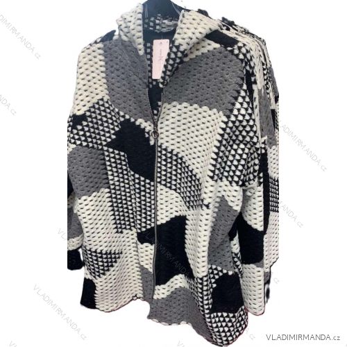 Sveter teplý s kapucňou na zips dlhý rukáv dámsky nadrozmer (54/56/58 ONE SIZE) TALIANSKA MÓDA IMC25385