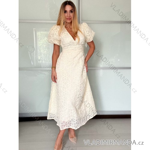 Šaty dlhé elegantný letný krátky rukáv dámske SIREINA (S/M/L ONE SIZE) TALIANSKA MÓDA IMPOC256565/DUR S/M/L béžová