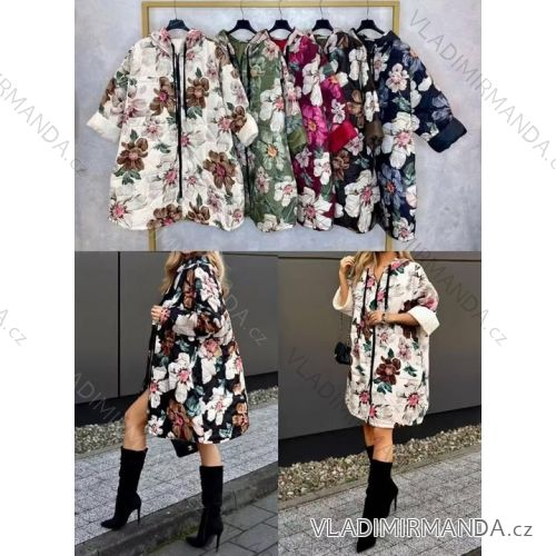 Bunda slabá kvetovaná dlhý rukáv dámska nadrozmer (42/44/46 ONE SIZE) TALIANSKA MÓDA IMC25401