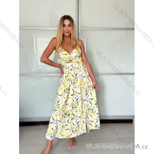 Šaty dlhé letné citrónky lemon, kvetované na ramienka dámske DIXIE (XS/S/M ONE SIZE) TALIANSKA MÓDA IMWHD252134-5/DUR -   biela -   S / M