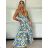 Šaty dlhé letné citrónky lemon, kvetované na ramienka dámske DIXIE (XS/S/M ONE SIZE) TALIANSKA MÓDA IMWHD252134-6/DUR -   modrá -   S / M