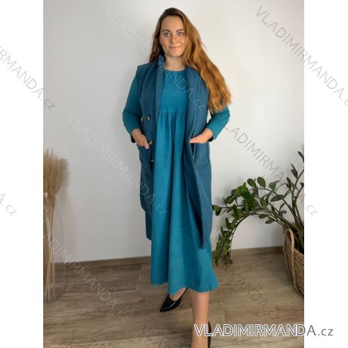 Vesta flaušová beránek bez rukávov dámske nadrozměr (46/48/50 ONE SIZE) TALIANSKA MóDA IM3251117/DR 46/48/50 modrá petrolejová