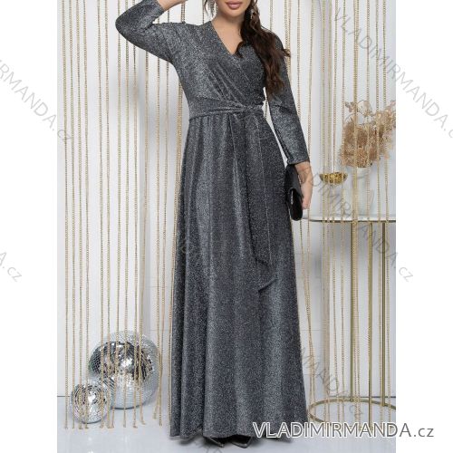 Šaty dlhé elegantné trblietavé dlhý rukáv dámske (S/M/L ONE SIZE) TALIANSKA MÓDA IMD25155