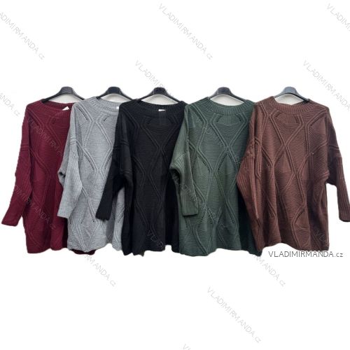 Sveter pletený predĺžený oversize dlhý rukáv dámsky nadrozmer (52/54/56 ONE SIZE) TALIANSKA MÓDA IMD25158