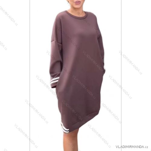 Šaty mikinové dlhý rukáv dámske nadrozmer (48/50/52 ONE SIZE) TALIANSKA MÓDA IMD25174