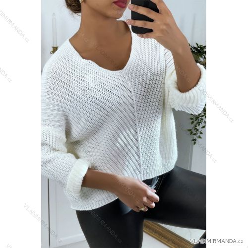 Sveter pletený dlhý rukáv dámsky nadrozmer (46/48/50 ONE SIZE) TALIANSKA MÓDA IMD25194