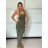 Šaty dlhé letné elegantné na ramienka dámske (XS/S/M ONE SIZE) TALIANSKA MÓDA IMM25M33075/DU -   zelená khaki -   S / M