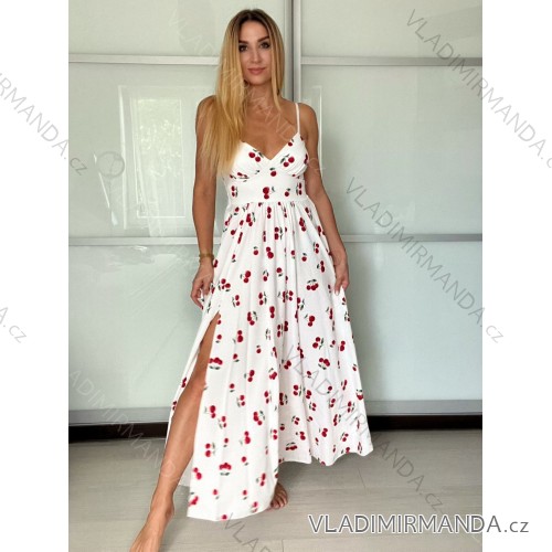 Šaty dlhé letné na ramienka dámske citronky  (S/M ONE SIZE) TALIANSKA MÓDA IMPBB24B25181-2/DUR -   biela -   S / M
