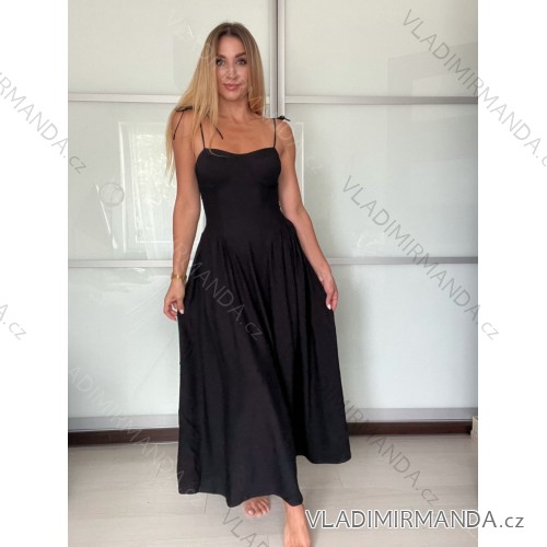 Šaty dlhé letné na ramienka dámske (S/M ONE SIZE) TALIANSKA MÓDA IM725KIRA/DU -   čierna
 -   S / M