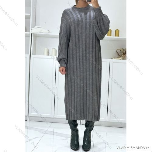 Šaty pletené dlhý rukáv dámske nadrozmer (50/52/54 ONE SIZE) TALIANSKA MÓDA IMD25199