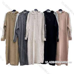 Šaty dlhé pletené s kapucňou dlhý rukáv dámske (S/M/L ONE SIZE) TALIANSKA MÓDA IMD25200