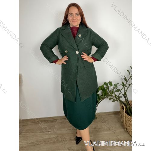 Kabát flaušový baránkový dlhý rukáv dámsky nadrozmer (44/46/48 ONE SIZE) TALIANSKA MÓDA IM4251140/DU 44/46/48 tmavo zelená