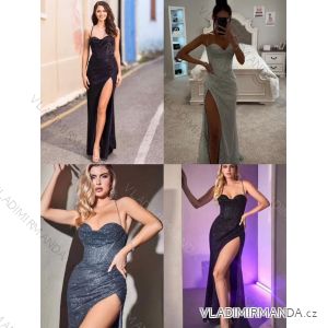 Šaty dlhé spoločenské elegantné trblietavé na ramienka dámske (XS/S/M ONE SIZE) TALIANSKA MÓDA IMM25M29899