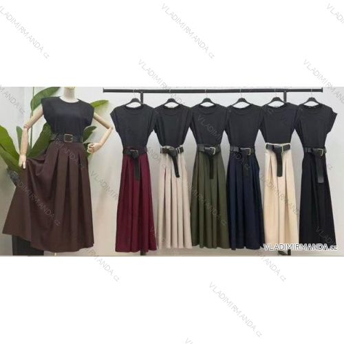 Šaty s opaskom krátky rukáv dámske (S/M/L ONE SIZE) TALIANSKA MÓDA IMM25M5898