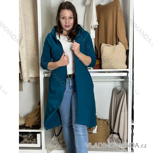 Mikina kabát oversize na zips s kapucňou dlhý rukáv dámsky KAILA  (S/M/L ONE SIZE) TALIANSKA MÓDA IMPLI2430059/DU S/M/L modrá petrolejová