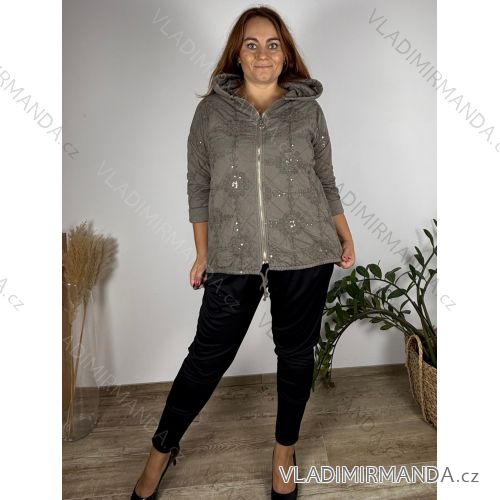 Bunda podzimní s kapucňou dlhý rukáv dámska nadrozmer ERIKA (46/48/50 ONE SIZE) TALIANSKA MÓDA IMSM251134