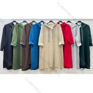 Šaty mikinové s kapucňou dlhý rukáv dámske nadrozmer (50/52/54 ONE SIZE) TALIANSKA MÓDA IM425590