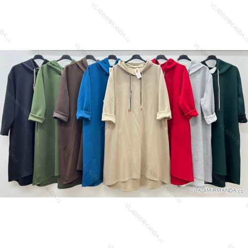 Šaty mikinové s kapucňou dlhý rukáv dámske nadrozmer (50/52/54 ONE SIZE) TALIANSKA MÓDA IM425590