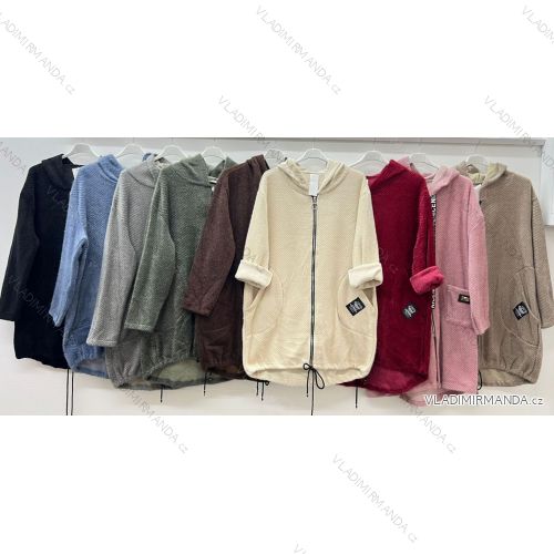 Mikina slabá s kapucňou na zips dlhý rukáv dámska nadrozmer (50/52/54 ONE SIZE) TALIANSKA MÓDA IM425599