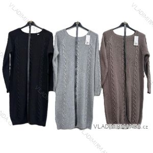 Šaty pletené s opaskom dlhý rukáv dámske (S/M/L ONE SIZE) TALIANSKA MÓDA IMD25231