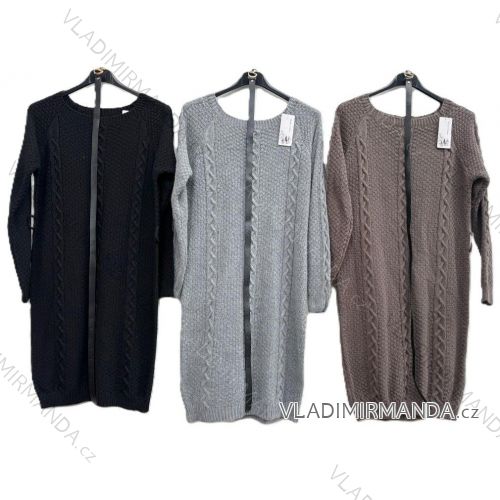 Šaty pletené s opaskom dlhý rukáv dámske (S/M/L ONE SIZE) TALIANSKA MÓDA IMD25231