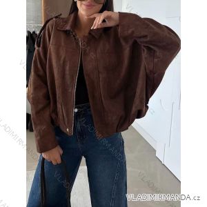 Bunda koženková dlhý rukáv dámska nadrozmer (46/48/50 ONE SIZE) TALIANSKA MÓDA IMD25232