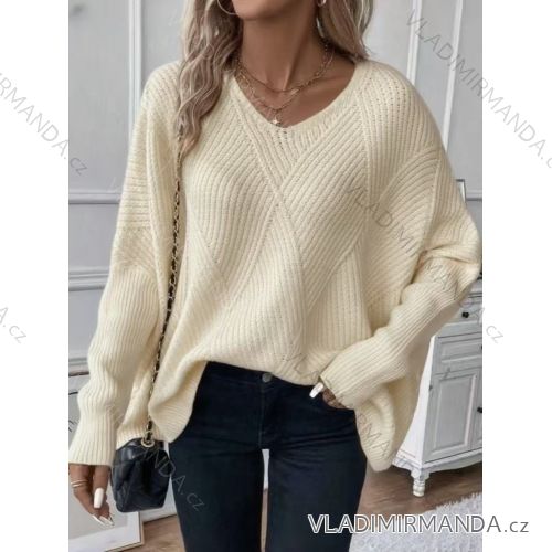 Sveter pletený dlhý rukáv dámsky nadrozmer (52/54/56 ONE SIZE) TALIANSKA MÓDA IMD25233