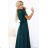 581-8 Dlhé šaty JENNIFER s rázporkom na nohaviciach, rukávmi a výstrihom - zelená zelená S