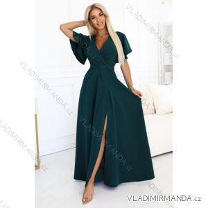 Dlhé šaty JENNIFER s rázporkom na nohaviciach, rukávmi a výstrihom (S-3XL) Poľská moda NMC-581-8/DUR