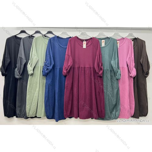 Šaty manžestrové teplé 3/4 dlhý rukáv dámske nadrozmer (50/52/54 ONE SIZE) TALIANSKA MÓDA IM425657