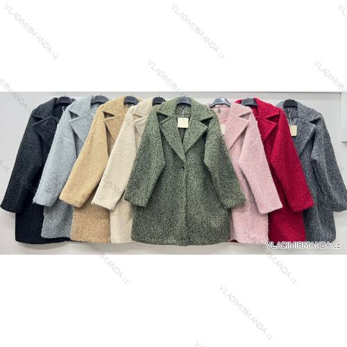 Kabát flaušový dlhý rukáv dámsky nadrozmer (52/54/56 ONE SIZE) TALIANSKA MÓDA IM425674