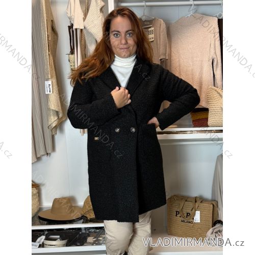 Kabát beránek dlhý rukáv dámsky nadrozměr OLGA (48/50/52 ONE SIZE) TALIANSKA MÓDA IMWCH251111/DUR  čierna