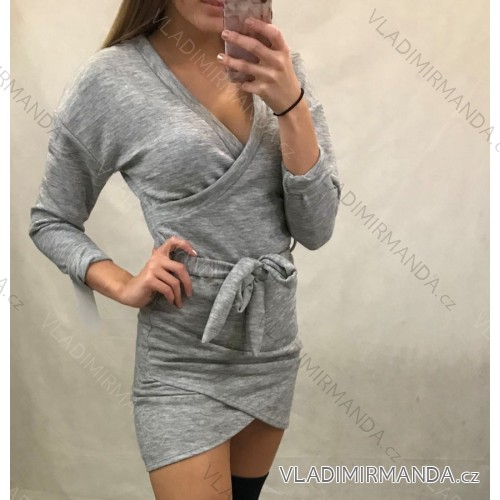Šaty dlhý rukáv dámske (UNI S / M) TALIANSKÁ MÓDA IMWA20318 / DR šedá