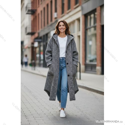 Kabát flaušový dlhý rukáv dámsky nadrozmer (46/48/50 ONE SIZE) TALIANSKA MÓDA IMD25249