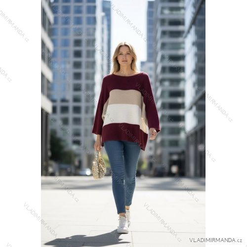 Sveter pletený dlhý rukáv dámsky nadrozmer (50/52/54 ONE SIZE) TALIANSKA MÓDA IMD25250