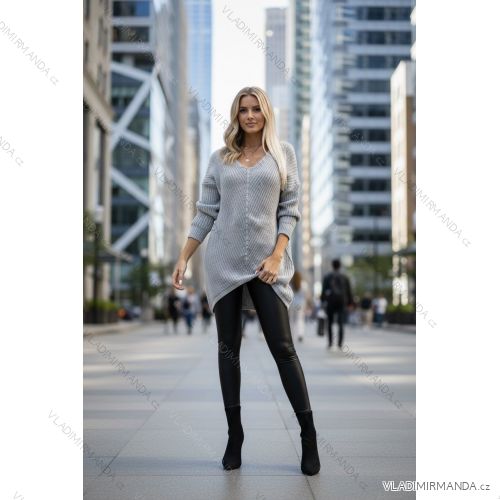 Sveter predĺžený pletený dlhý rukáv dámsky nadrozmer (48/50/52 ONE SIZE) TALIANSKA MÓDA IMD25253
