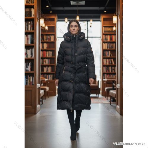 Bunda zimná s opaskom dlhý rukáv dámska nadrozmer (M-2XL ONE SIZE) TALIANSKA MÓDA IMD25259