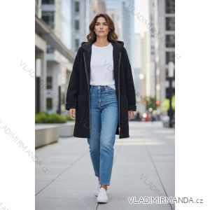 Kabát flaušový baránkový dlhý rukáv dámsky nadrozmer (50/52/54 ONE SIZE) TALIANSKA MÓDA IMD25263