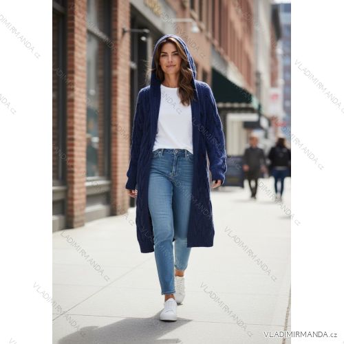 Cardigan pletený teplý s kapucňou dlhý rukáv dámsky (S/M/L ONE SIZE) TALIANSKA MÓDA IMD25269