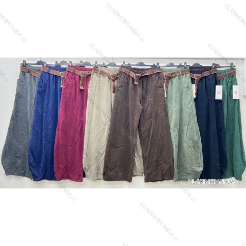Nohavice voľnočasové manžestrové s opaskom dámske nadrozmer (44/46/48 ONE SIZE) TALIANSKA MÓDA IM425682