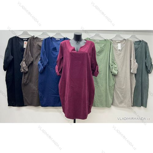 Šaty teplé manžestrové 3/4 dlhý rukáv dámske nadrozmer (48/50/52 ONE SIZE) TALIANSKA MÓDA IM425701