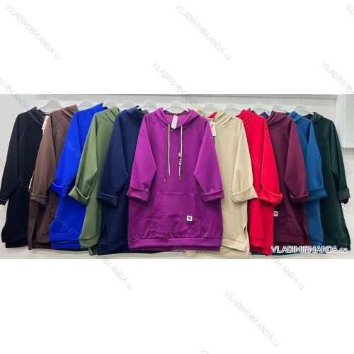 Šaty mikinové s kapucňou dlhý rukáv dámske nadrozmer (54/56/58 ONE SIZE) TALIANSKA MÓDA IM425705