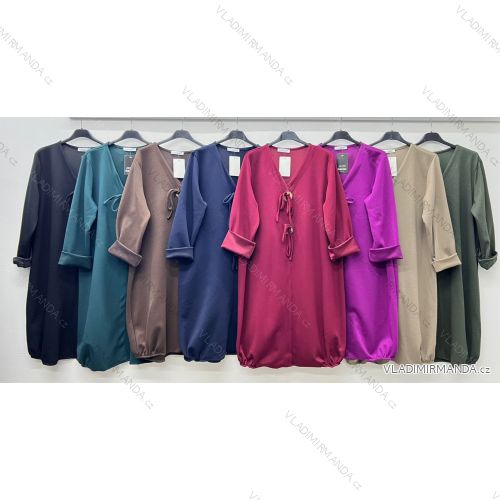 Šaty maslové dlhý rukáv dámske nadrozmer (52/54/56 ONE SIZE) TALIANSKA MÓDA IM425717